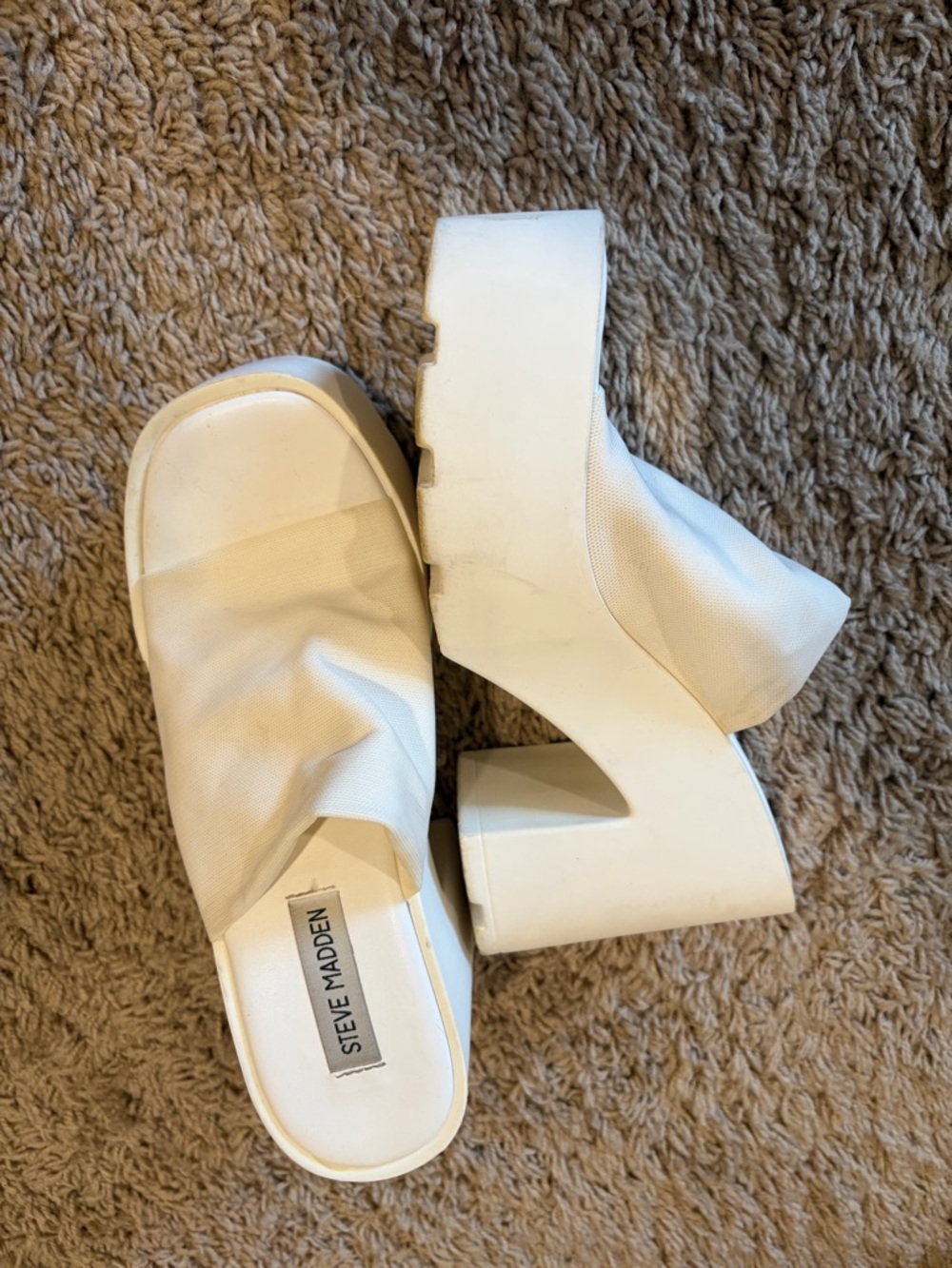 Steve Madden White Chunky Platform Slide Mules